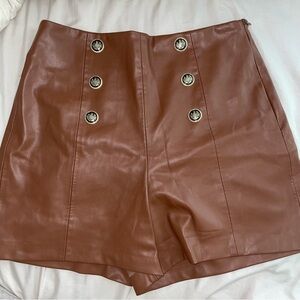 Zara High Waist Tan Shorts with Button Accents